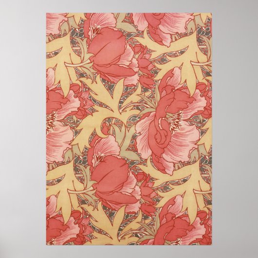 William Morris Poppies Floral Art Nouveau Pattern Poster (Voorkant)