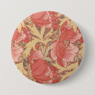 William Morris Poppies Floral Art Nouveau Pattern Ronde Button 7,6 Cm