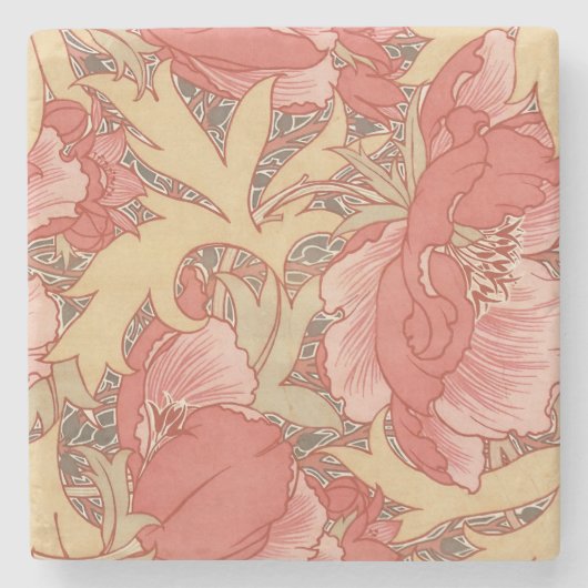 William Morris Poppies Floral Art Nouveau Pattern Stenen Onderzetter (Voorkant)