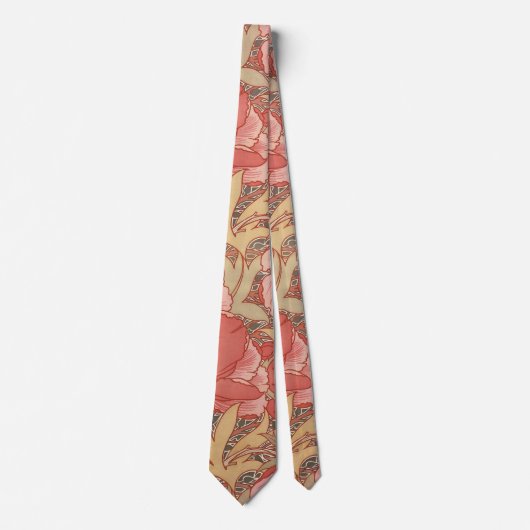 William Morris Poppies Floral Art Nouveau Pattern Stropdas (Voorkant)