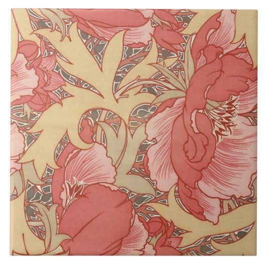 William Morris Poppies Floral Art Nouveau Pattern Tegeltje (Voorkant)