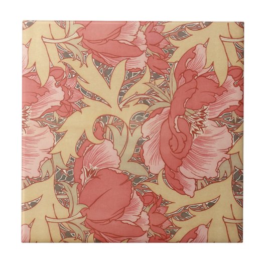 William Morris Poppies Floral Art Nouveau Pattern Tegeltje (Voorkant)
