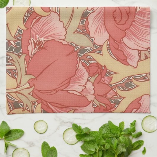 William Morris Poppies Floral Art Nouveau Pattern Theedoek (Gevouwen)