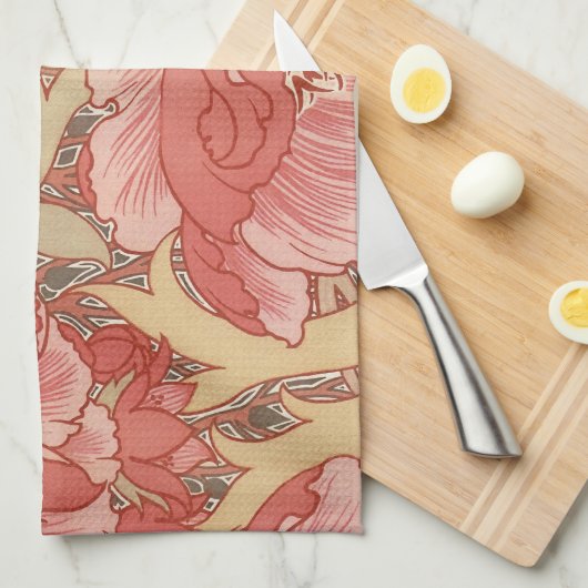 William Morris Poppies Floral Art Nouveau Pattern Theedoek (Quarter Fold)