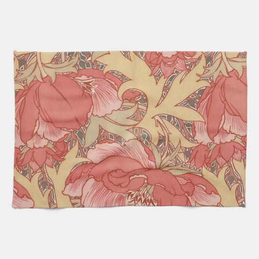 William Morris Poppies Floral Art Nouveau Pattern Theedoek (Horizontaal)