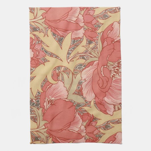 William Morris Poppies Floral Art Nouveau Pattern Theedoek (Verticaal)