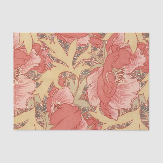 William Morris Poppies Floral Art Nouveau Pattern Tissuepapier (Voorkant)