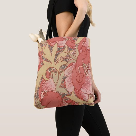 William Morris Poppies Floral Art Nouveau Pattern Tote Bag (Dichtbij)