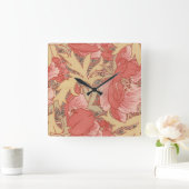 William Morris Poppies Floral Art Nouveau Pattern Vierkante Klok (Huis)