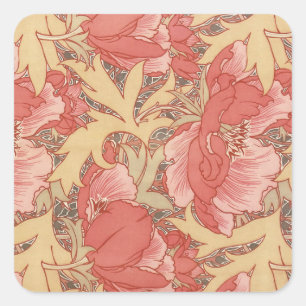 William Morris Poppies Floral Art Nouveau Pattern Vierkante Sticker