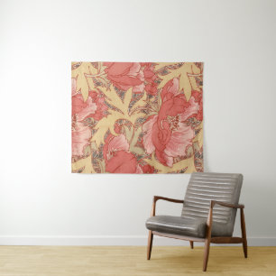 William Morris Poppies Floral Art Nouveau Pattern Wandkleed
