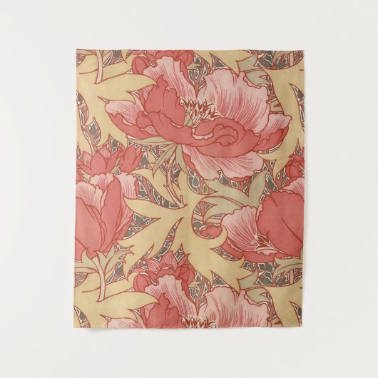 William Morris Poppies Floral Art Nouveau Pattern Wandkleed (Voorkant)