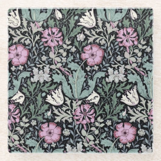 William Morris Poppy Botanical Victorian Wallpaper Glazen Onderzetter (Voorkant)