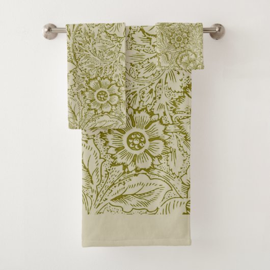 William Morris Poppy Classic Floral Green Bad Handdoek (Insitu)