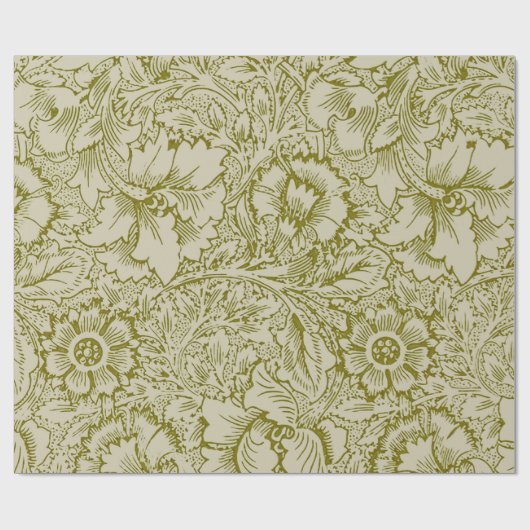 William Morris Poppy Classic Floral Green Cadeaupapier (Vlak)
