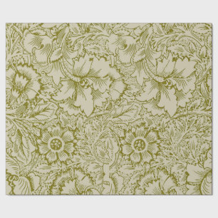 William Morris Poppy Classic Floral Green Cadeaupapier