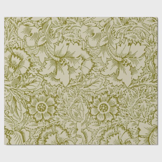William Morris Poppy Classic Floral Green Cadeaupapier (Zoom)