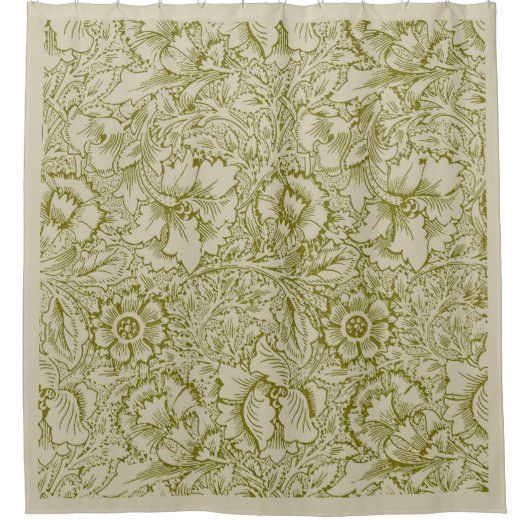 William Morris Poppy Classic Floral Green Douchegordijn (Voorkant)