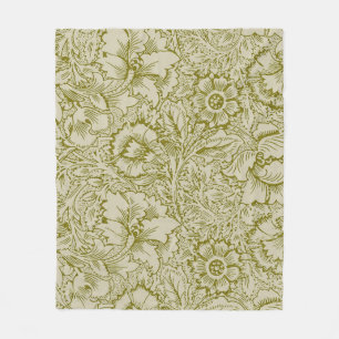 William Morris Poppy Classic Floral Green Fleece Deken