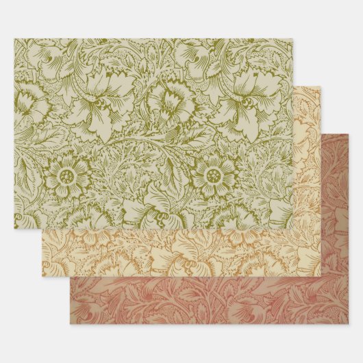 William Morris Poppy Classic Floral Green Inpakpapier Vel (Set)