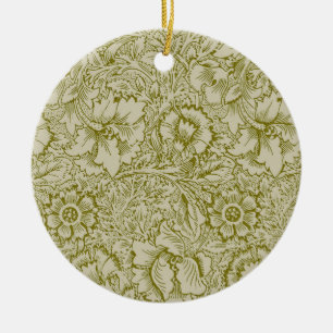 William Morris Poppy Classic Floral Green Keramisch Ornament