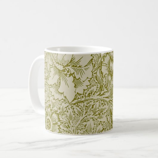 William Morris Poppy Classic Floral Green Koffiemok (Voorkant links)