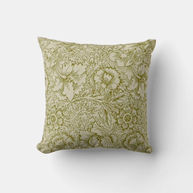 William Morris Poppy Classic Floral Green Kussen (Voorkant)