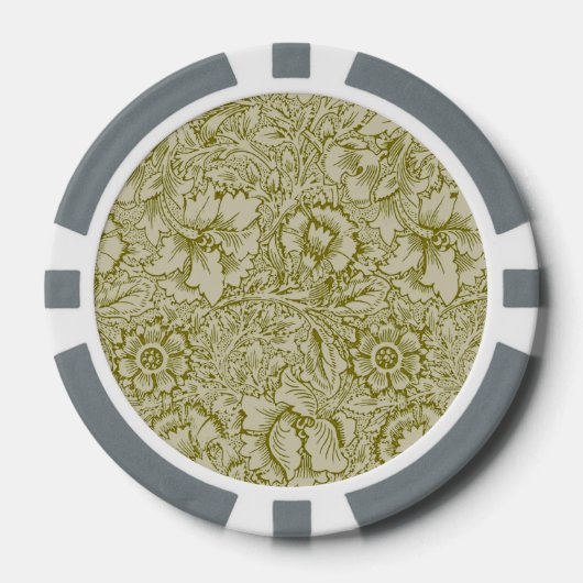 William Morris Poppy Classic Floral Green Poker Chips (Voorkant)