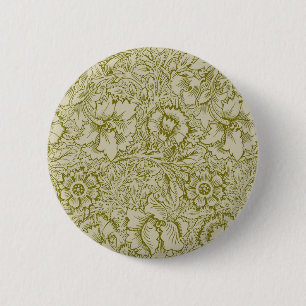 William Morris Poppy Classic Floral Green Ronde Button 5,7 Cm