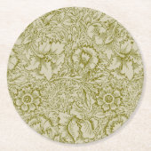 William Morris Poppy Classic Floral Green Ronde Kartonnen Onderzetter (Voorkant)