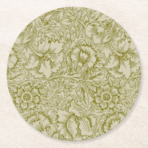 William Morris Poppy Classic Floral Green Ronde Kartonnen Onderzetter