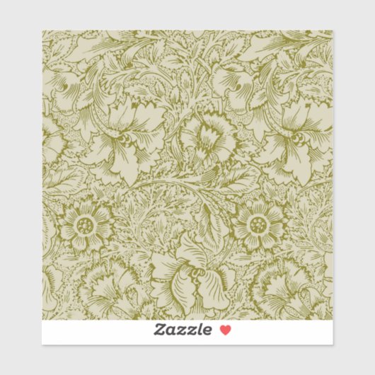 William Morris Poppy Classic Floral Green Sticker (Vel)