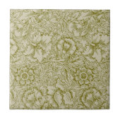 William Morris Poppy Classic Floral Green Tegeltje (Voorkant)