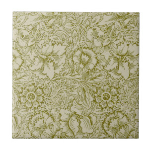 William Morris Poppy Classic Floral Green Tegeltje