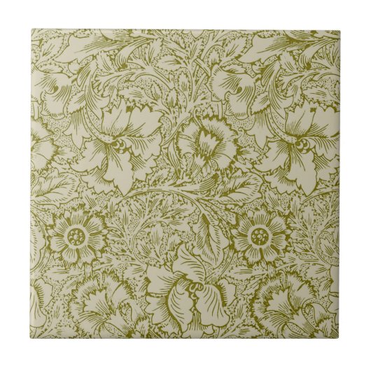 William Morris Poppy Classic Floral Green Tegeltje (Voorkant)