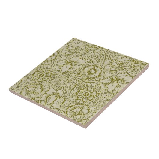 William Morris Poppy Classic Floral Green Tegeltje (Zijkant)