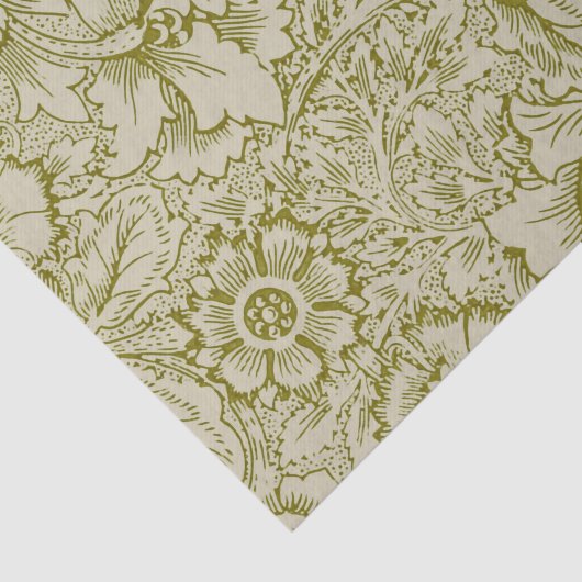 William Morris Poppy Classic Floral Green Tissuepapier (Detail)