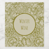 William Morris Poppy Classic Floral Green Wijn Etiket (Enkel label)