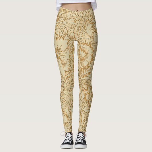 William Morris Poppy Floral Wallpaper Leggings (Voorkant)