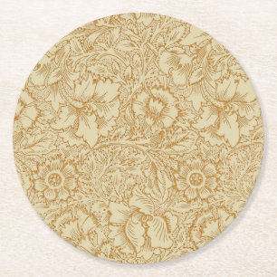 William Morris Poppy Floral Wallpaper Ronde Kartonnen Onderzetter