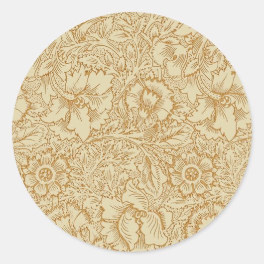 William Morris Poppy Floral Wallpaper Ronde Sticker (Voorkant)