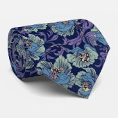 William Morris Poppy Flower Blues and Purples Stropdas (Opgerold)