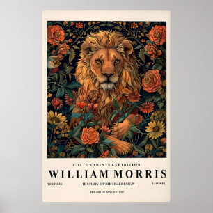 William Morris print, Bloem leeuw poster, Donker Poster