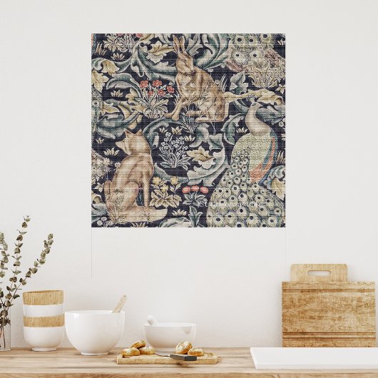 William Morris Rabbit, Peacock en Fox Poster (Keuken)