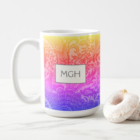 William Morris Rainbow Botanical Monogram Koffiemok (Met donut)