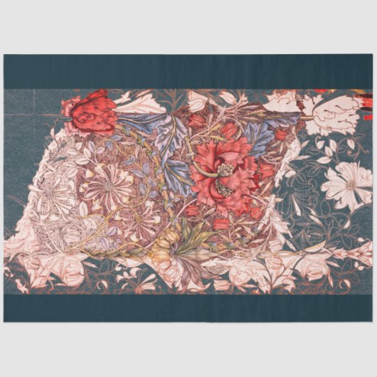 William Morris RED FLOWER OVER BLUE Tissue Paper Tissuepapier (Voorkant)