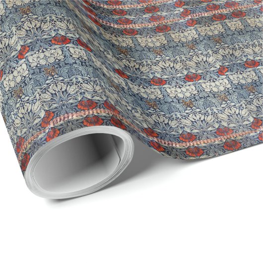 William Morris  Red Flowers Bloemmotief Cadeaupapier (Rol Hoek)