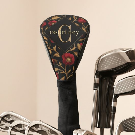 William Morris Red Gold Poppy Monogram Golfheadcover