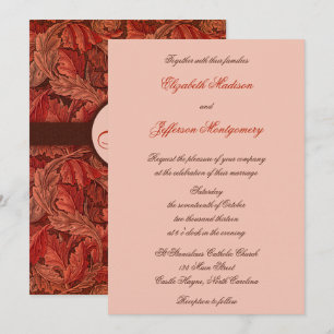William Morris Red Leaves Wedding Invitation Kaart