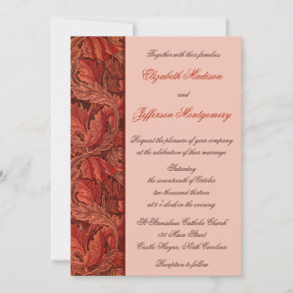 William Morris Red Leaves Wedding Invitation Kaart
